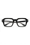VELA Clear squared rectangular glasses in gloss black with untinted clear lenses, front view on white
