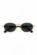 MARA oval sunglasses in black and gold with smoke lenses, front view