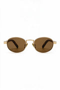 MARA oval sunglasses in gold with tortoiseshell temples and tea lenses, front view