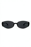 NEVA slim rectangular sunglasses in black metal with smoke lenses, front view