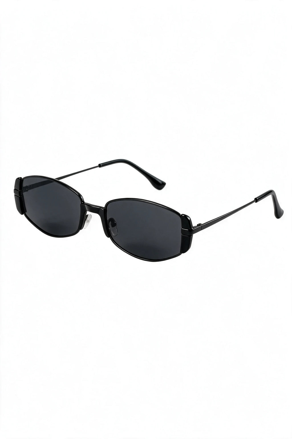 NEVA sunglasses in black, three-quarter view with temples open