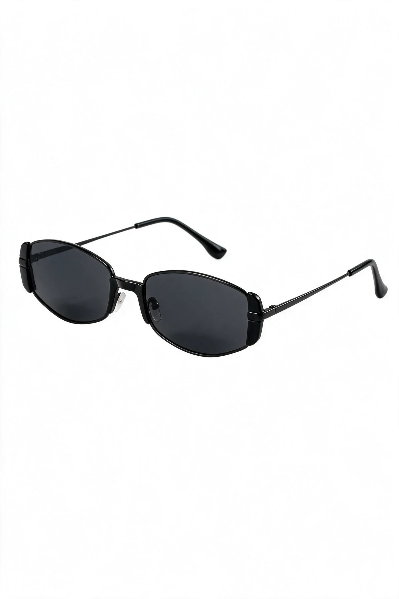 NEVA sunglasses in black, three-quarter view with temples open