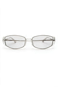 NEVA slim rectangular sunglasses in silver with clear crystal acetate and pale grey lenses, front view