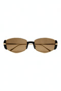 NEVA slim rectangular sunglasses in gold with black acetate and tea-tinted lenses, front view