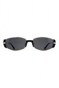 NEVA slim rectangular sunglasses in silver with black acetate and smoke-grey lenses, front view