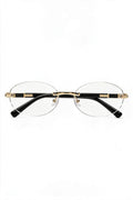 SERA rimless oval frames with clear lenses and gold hardware, front view