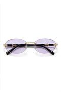 SERA rimless oval sunglasses with pale lilac lenses and gold hardware, front view
