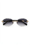 SERA rimless oval sunglasses with gradient smoke lenses and gold hardware, front view