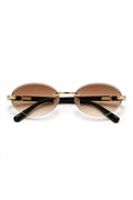 SERA rimless oval sunglasses with gradient tea lenses and gold hardware, front view